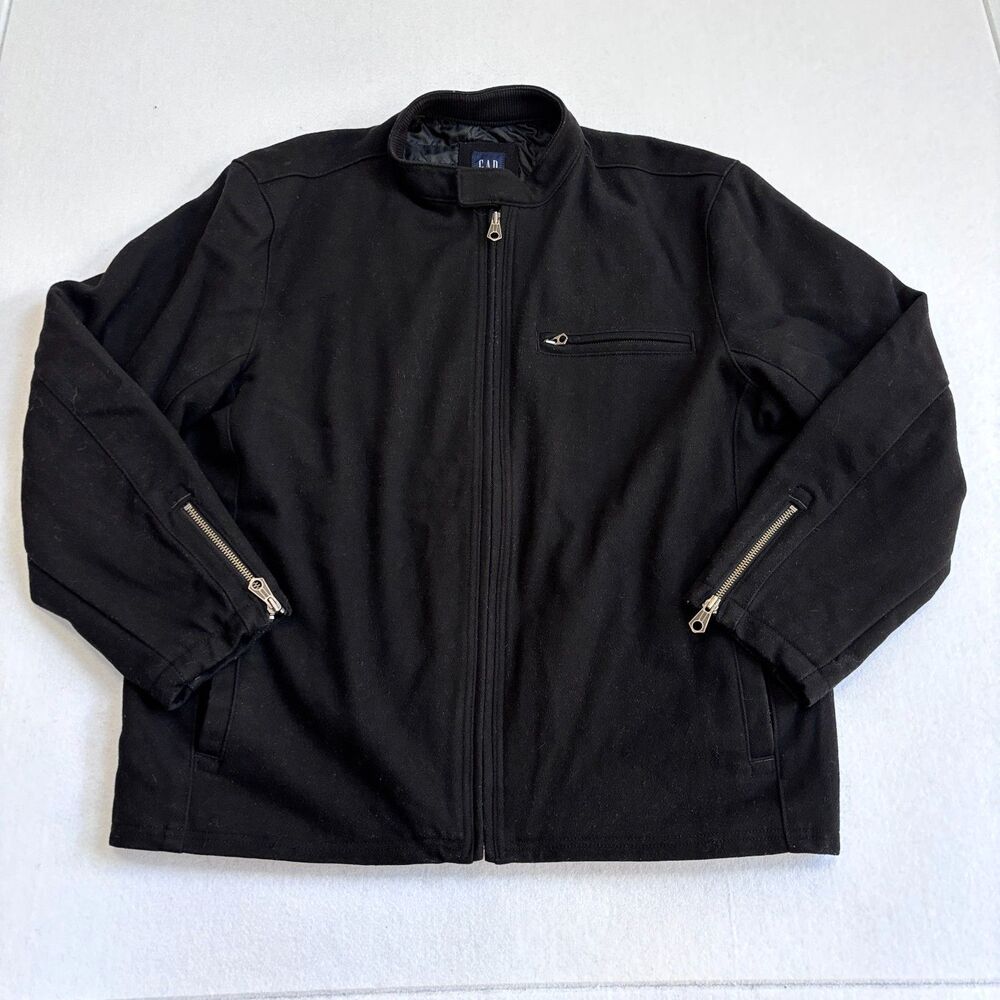 Gap VTG Wool Jacket Mens XXL Black Full Zip Y2K Preppy Classic